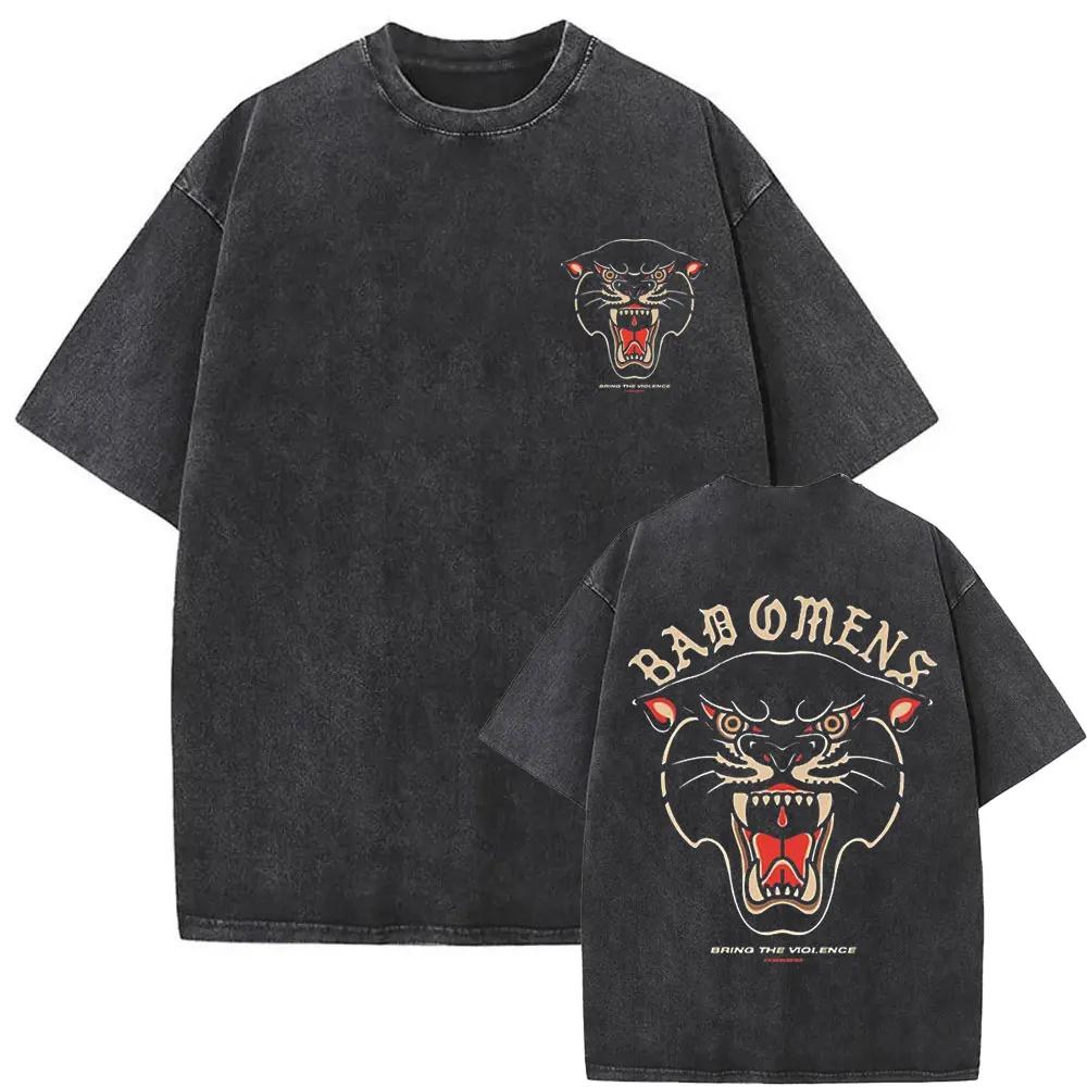 Washed Vintage Bad Omens T-Shirt Fun Moth Pattern T-Shirt Women's Fashion Casual Hip Hop Streetwear T-Shirt Women's