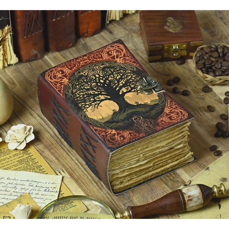 

Tree of Life Leather Journal for Women and Men , Blank spell book of shadows, Handmade Deckle Edge Paper, Celestial Journal 7 x 5 in - 200 Sheet