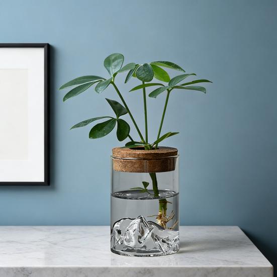 Glass Plant Propagation Station Clear Mountain Hydroponic Planter Artistic Flower Vase Plant Propagation Jar for Home Living Room Bedroom Desktop