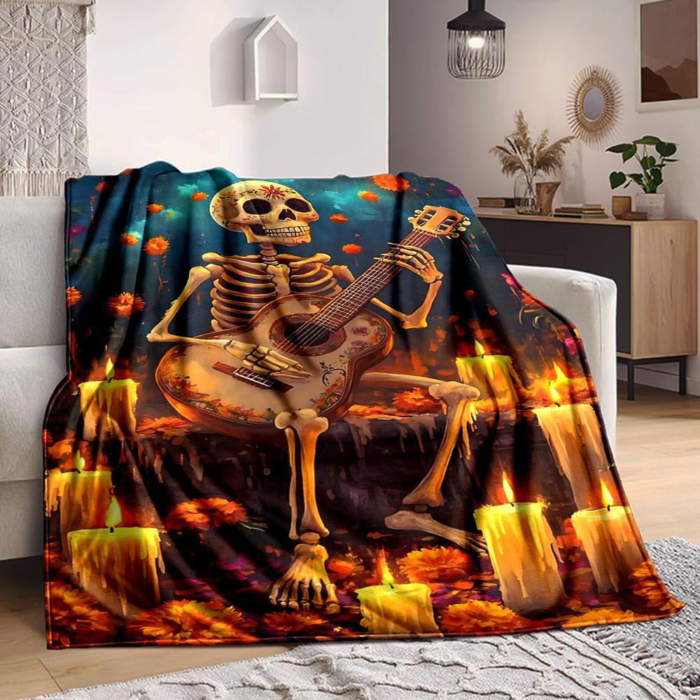 

1PC Skull Guitarist Blanket - Soft Warm All-Season Throw for Sofa, Bed, Car, Office, Throw For Sofa yy250916120 75x90cm