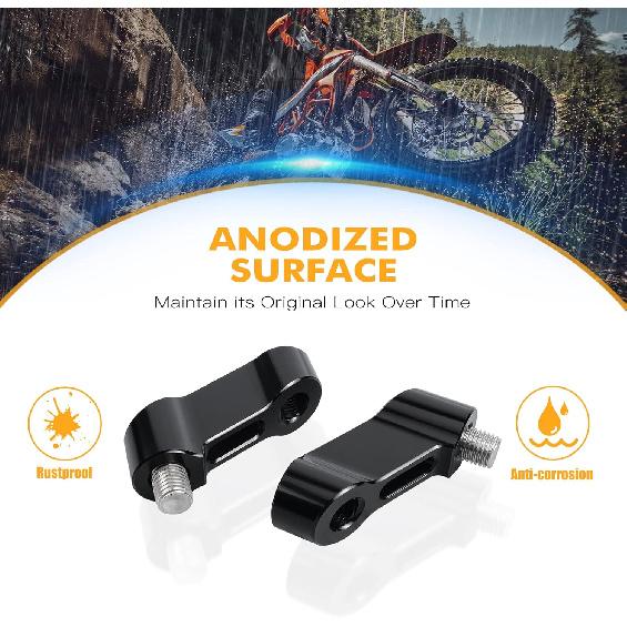 NICECNC Black Universal 2PCS Threaded 10mm Stem Mirror Mount Risers Extenders Adapters(Right-Hand!) Compatible with Motorcycle,Dual