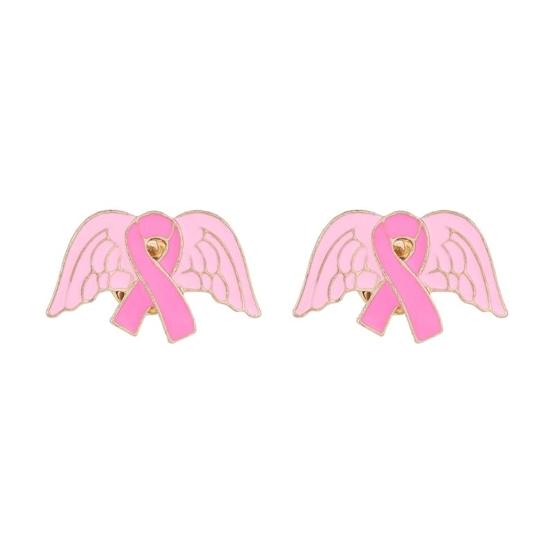 10Pcs Cancer Awareness Brooch Pink Alloy Ribbon Pin Wing Shape Brooches Lapel Pin with Back Clasp For Clothing Dress Bag