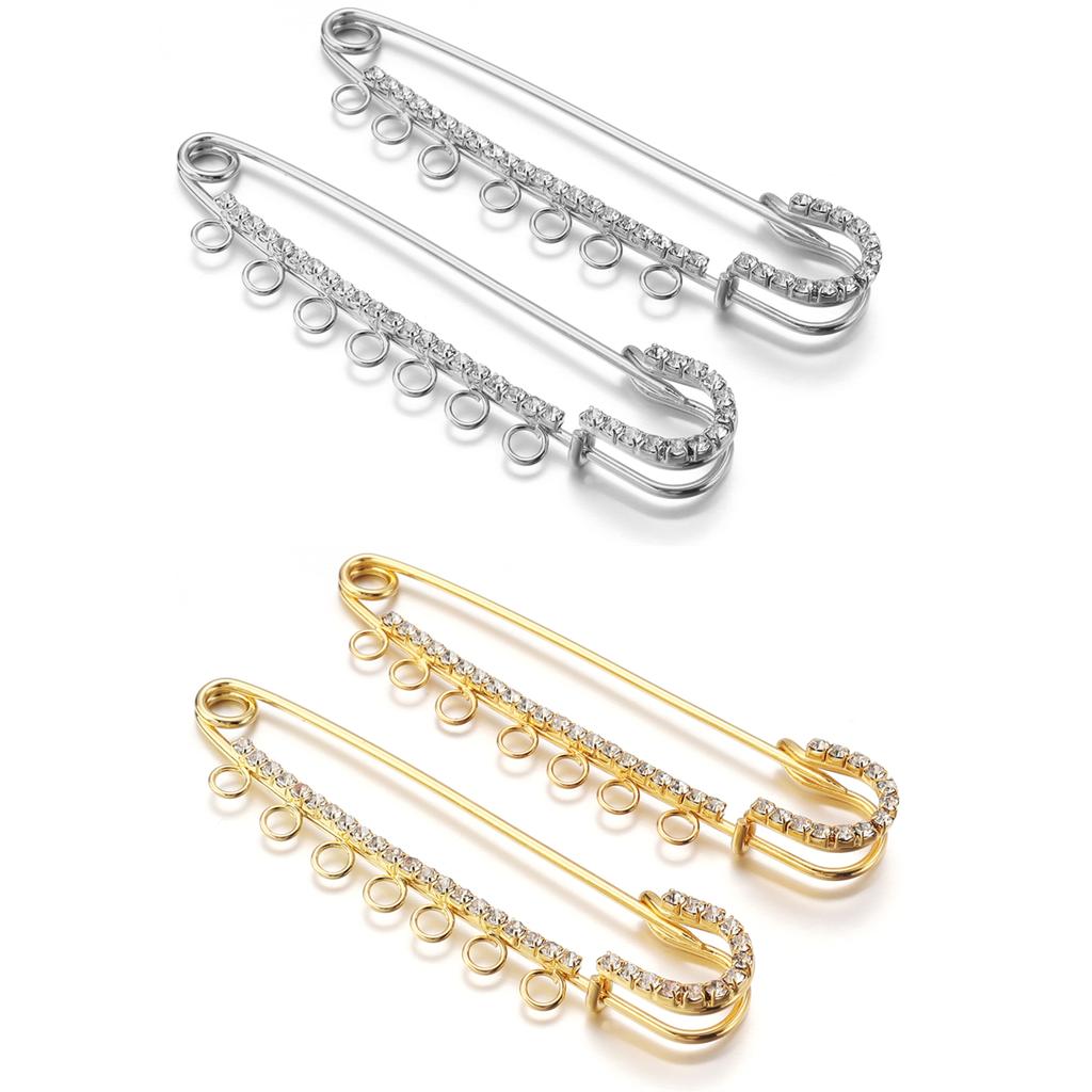 2pcs/Lot Alloy Rhinestone Brooch Pins Gold Silver Color Safety Fixed Brooches for Garment Decoration Jewelry Making