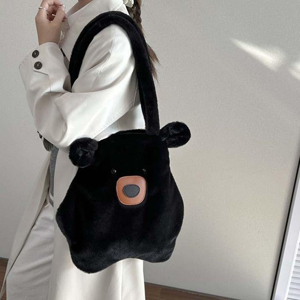 Soft Cute Capybara Bag Adorable Polyester Furry Bear Handbag Solid Color Lightweight Cartoon Shoulder Pouch Students
