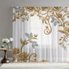 High Quality Gold Floral Pattern Curtains Baroque Sheer Decorative Window Drapery Panels Luxury Living Room Home Decor