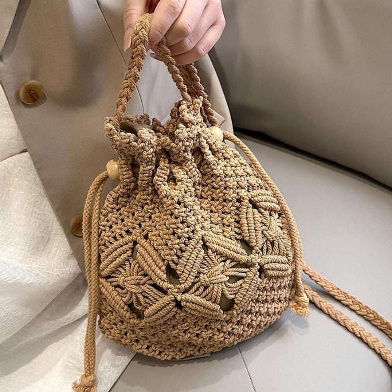 Cute Luxury Designer Brand Straw Woven Shoulder Crossbody Bucket Bag Fashion Casual Summer Travel Beach Women Trendy