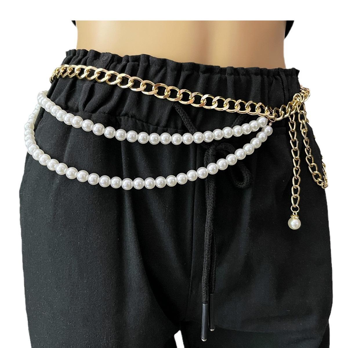 

Pearl waist chain Internet celebrity multi-layer metal chain belt with skirt suit high-end accessories