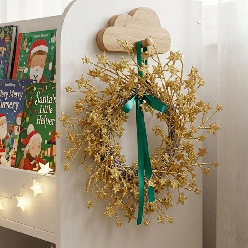 Single Piece Star Wreath Door Hanger with Gold Color Finish, Curved Textured Base for Wall Display, Doorway Styling and Indoor