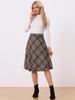 Allegra K Women's Checkered Skirt, Knee-Length, A-Line, Midi Length, High-Waisted, Flattering, Perfect for Christmas, Fall, and Winter, Brown, Size XL