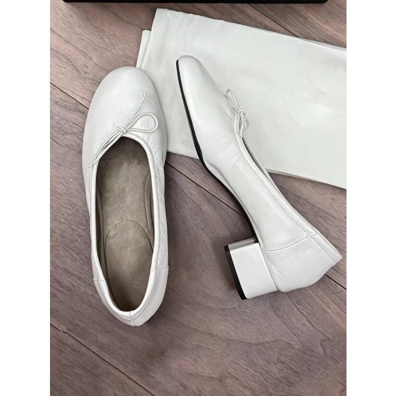 Elegant Bowknot Ballerina High Heels Women's Flat Round Toe Comfort Slip-On Ladies Loafers Leather Single Shoes