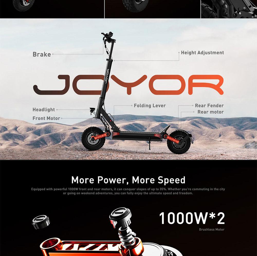 Electric Scooter Foldable Joyor S10 1000Wx2 Dual Motor Electric Scooter Adult Top Speed 60Km/h 60V 18AH Range 85Km Load 120KG