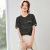 Srcr Women's 100% Mulberry Silk Striped Short-Sleeve T-Shirt