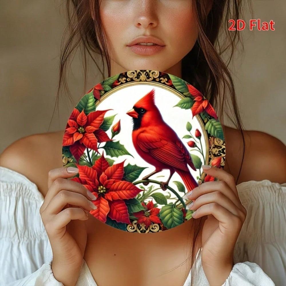 Cardinal Bird Metal Tin Sign 2D Round Wall Art Rustic Home Decor Garden Bar