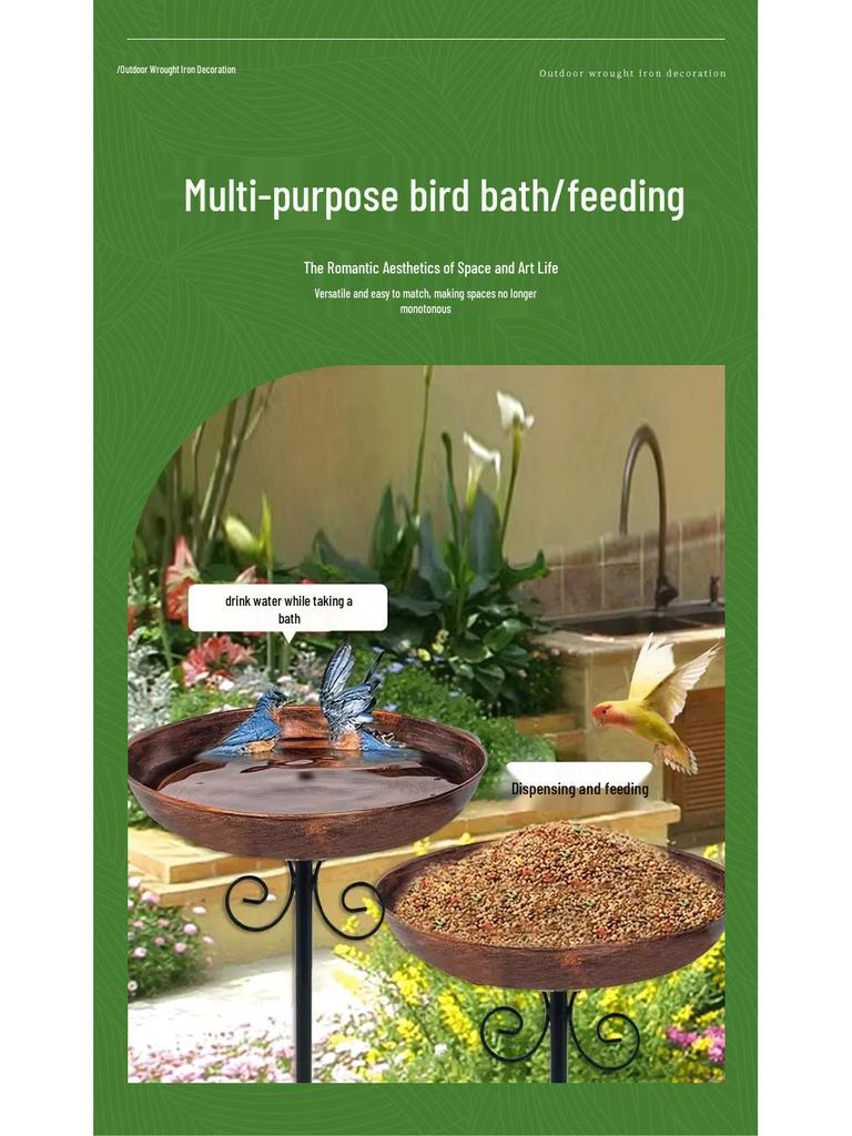 Cross-border Outdoor Garden Bird Feeder, Hummingbird Bath & Iron Art Decor