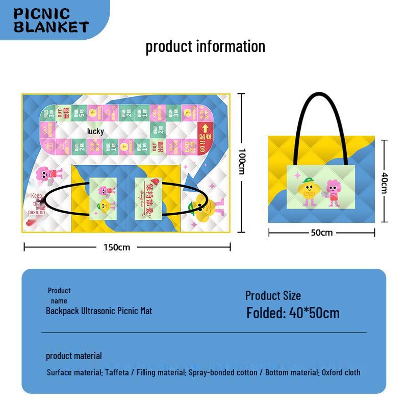 Ultrasonic Waterproof Picnic Mat with Zipper Backpack - Moisture-Proof, Thickened, Foldable, Portable Cushion.