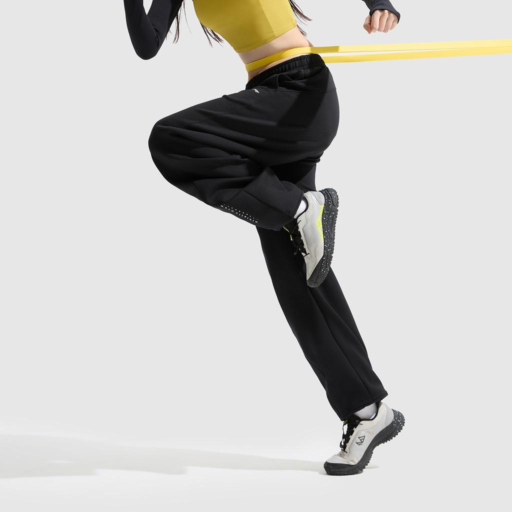 Li-Ning Comfortable Casual Simple Straight Leg Mid Waist Knitted Sports Pants Women Bottoms Black AKLV720-7