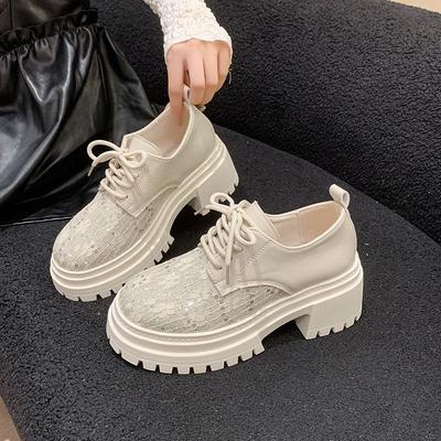 Big Head Lace-up Fashion Heightening Loafer Single Shoes Spring and Summer New Small Thick-soled Women's Shoes Small Leather Shoes Women