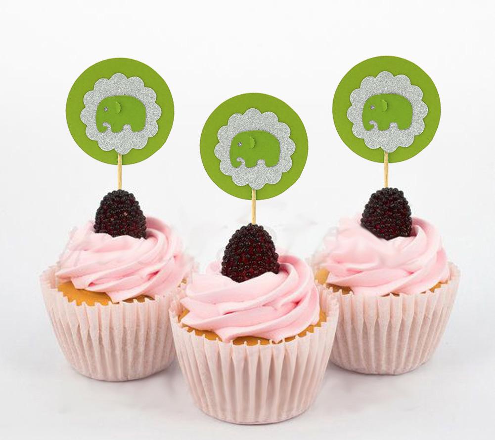 Lembrancinha Querida| Toppers de Cupcake de Elefante| Aniversário Chá de Bebê Decorações de Sobremesa para Festa - Pacote de
