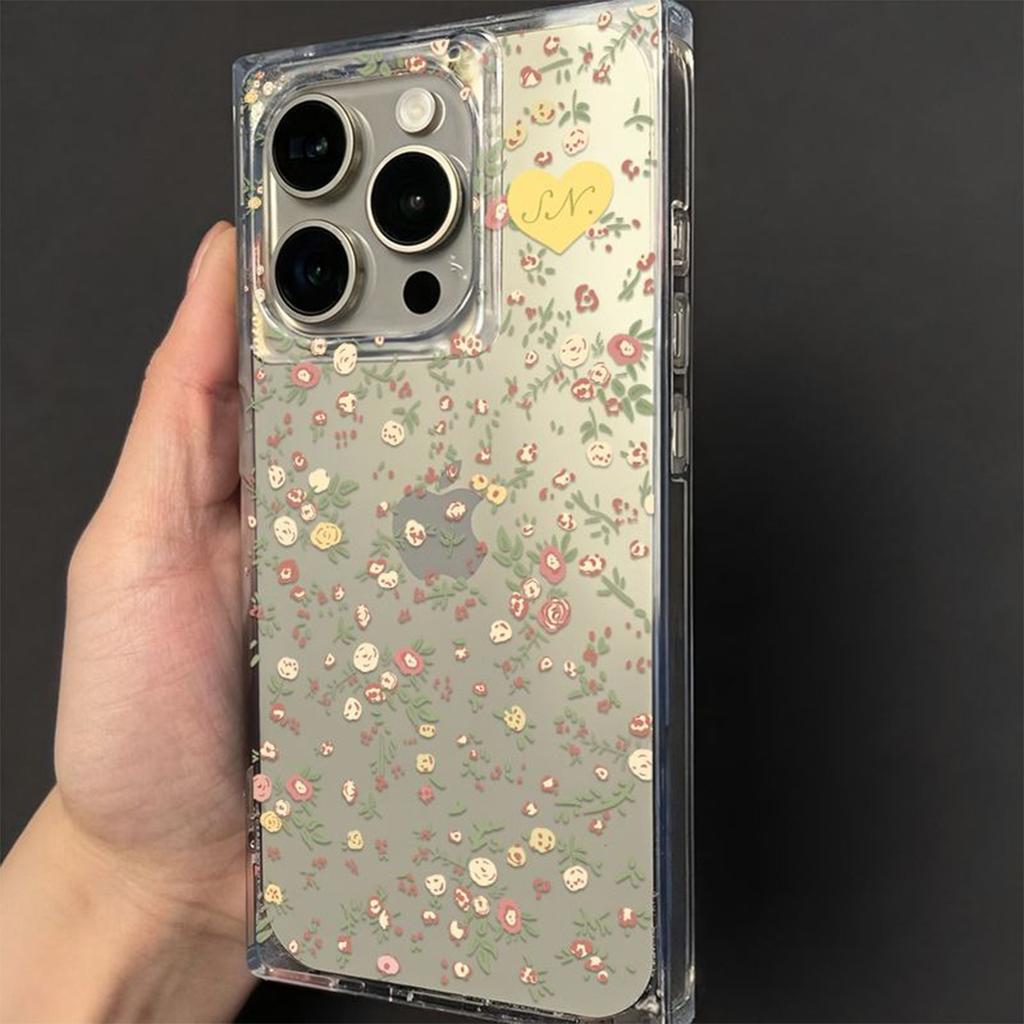 Transparent Ice Crystal Square Mobile Phone Anti-fall Protective Cover for Apple 14 Mobile Phone Case Japanese and Korean Creative Ins Style Trend