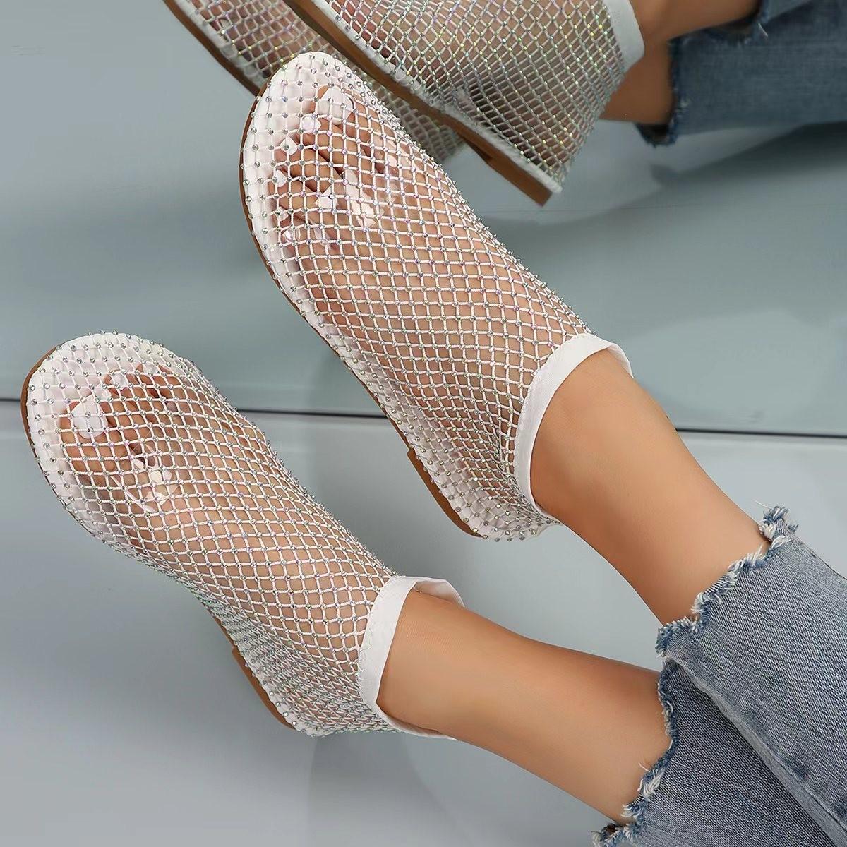 

Модные летние женские сандалии большого размера с круглым носком и плоской подошвой, короткие полые сапоги, сексуальные модные банкетные тапочки с ромбовидным узором и плоской подошвой 42 белый