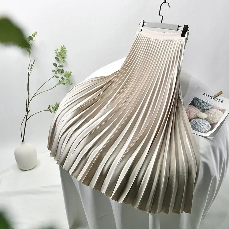 

Женская весенне-осенняя элегантная шикарная однотонная плиссированная юбка с высокой талией, роскошная мода с эластичной женской M бежевый