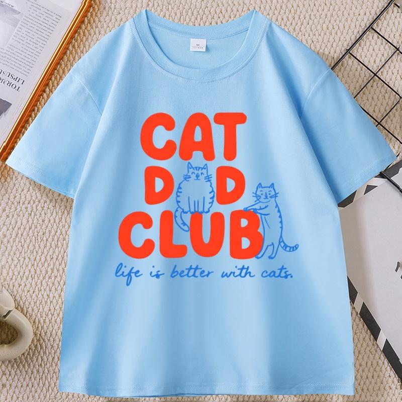 Cat Dad Club Tshirt Funny Pet Lover Crewneck Cotton Short Sleeve Tshirt Y2k Streetwear Male Clothes Graphic Tees Elastic Tops