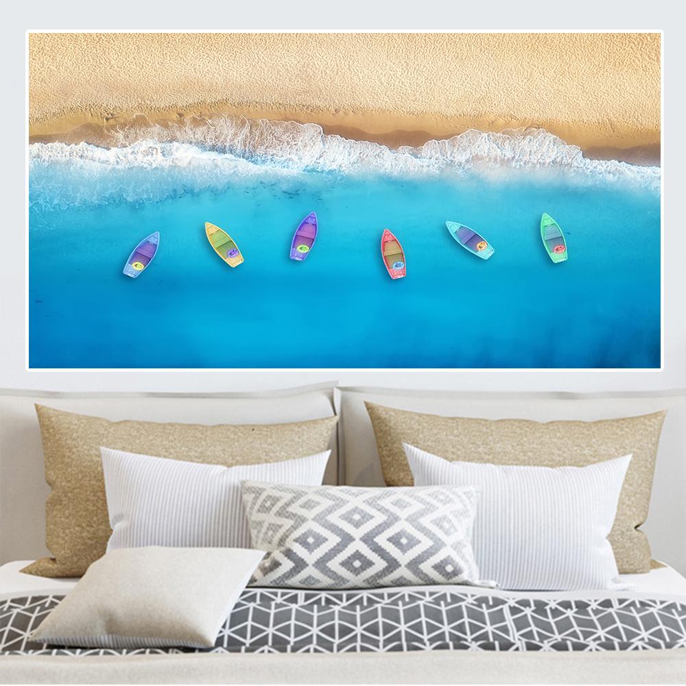 Vue Aérienne de Paysage Marin Tableaux Muraux Plage de Sable Peinture sur Toile Art Mural Affiche et Impressions de Paysage pour Décor de Salon