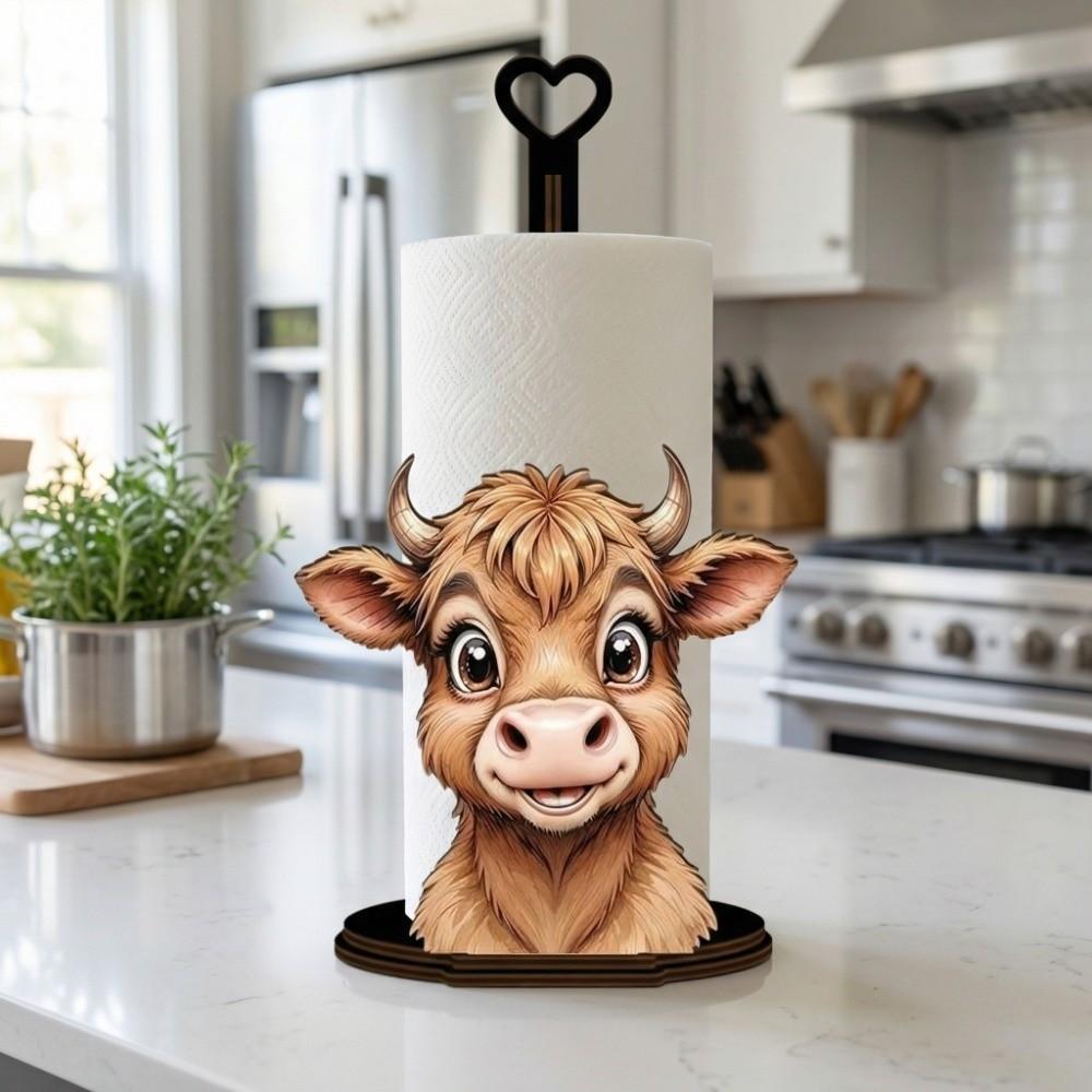 Animal Themed Kitchen Towel Rack Wooden Roll Paper Standing Rack  For Kitchen