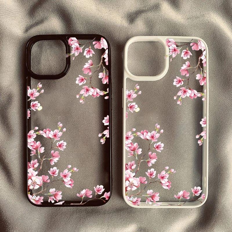 Cherry Blossom Transparent Phone Case For iPhone 17 Air 16 15 13 12 11 Pro Max Pro Plus Protective Antii-Scratch Funda Cover