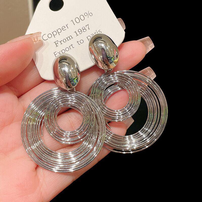 

Exaggerated Multi-layered Metal Circle Dangle Earrings for Women Statement Geometric Metal Drop Earrings Party Banquet Jewelry срібний