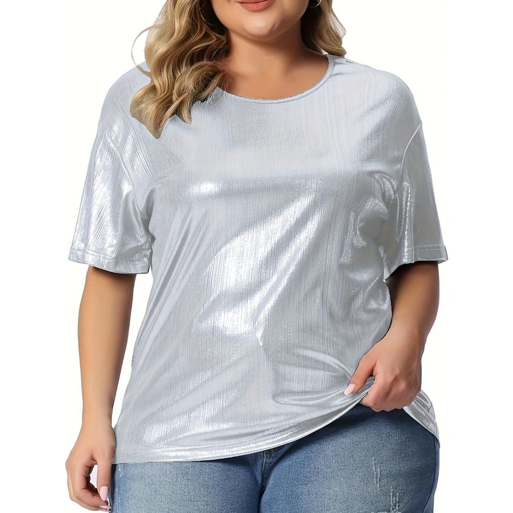 HNXC Summer Loose Fit Large-sized Round-neck Solid Color Gold Powder Short-sleeved T-shirt