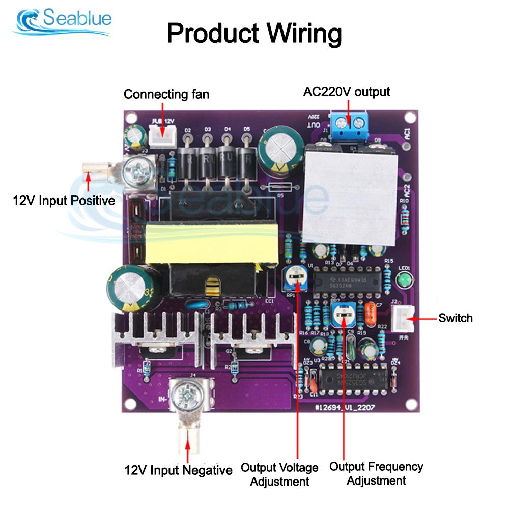 300W Corrected Sine Wave Output 50Hz Inverter DC 12V To AC 220V Inverter Power Supply Energy Storage DC-AC Boost Board