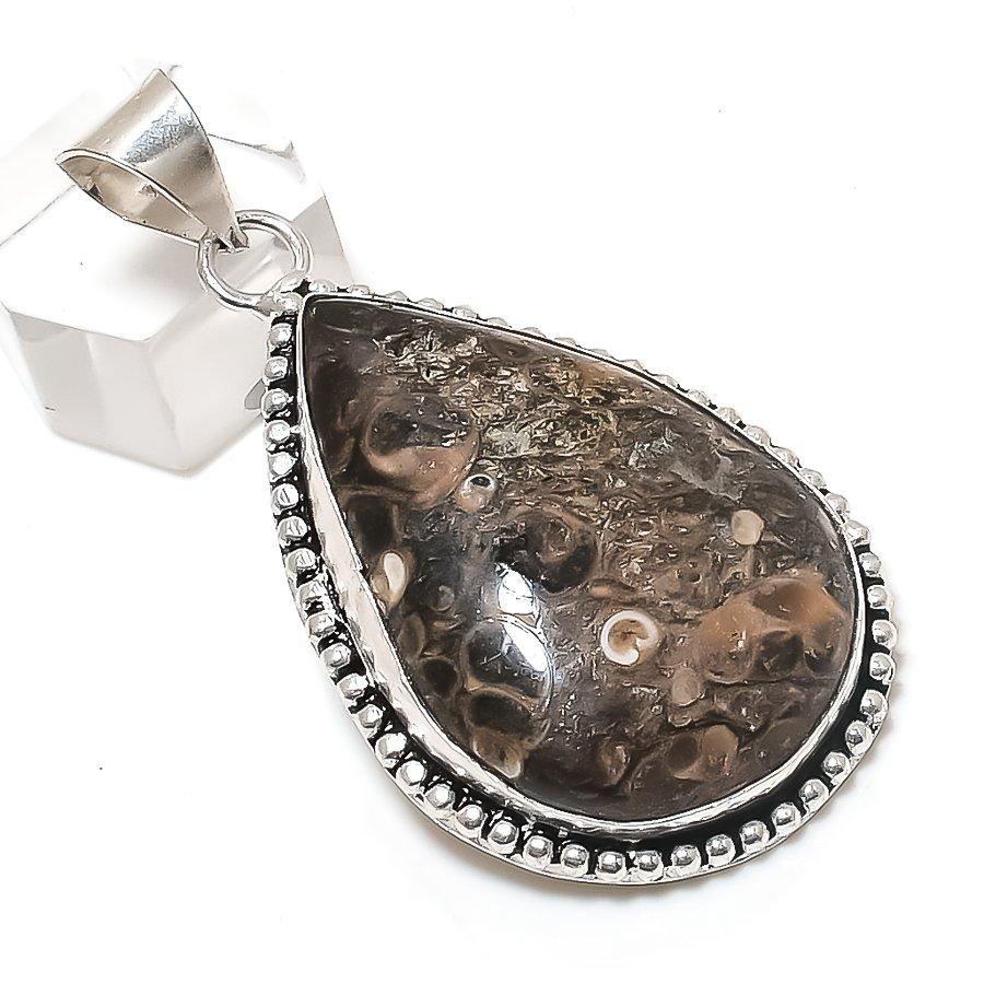 Natural Turritella Fossil 925 Sterling Silver Jewelry Pendant 2.29" q3V22