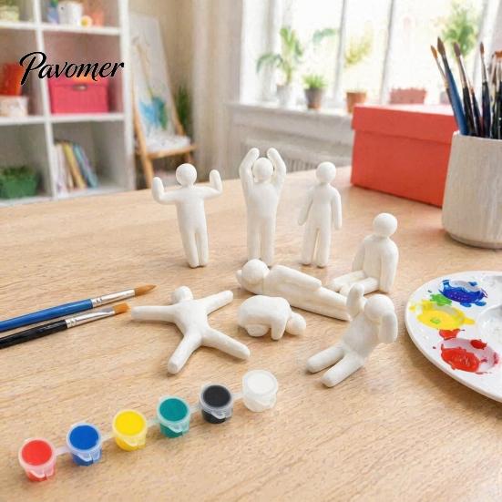 Creative Desktop Decorations 3D Printed Paintable Figurines, Unpainted Pure White Character Handmade Painting Collectibles Models, DIY Multi-Pose