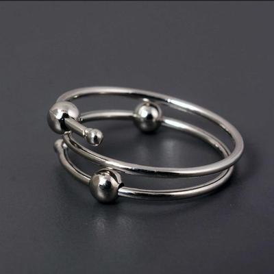 Adjustable Spiral Wrap Fidget Ring | Modern Sterling Silver Three-Band Spinner Ring with Four Movable Balls | Anxiety Jewelry