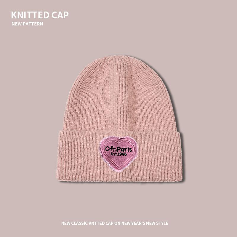 Big head circumference cartoon love plush hat, thickened warm ear protection in autumn and winter, small wool cold hat