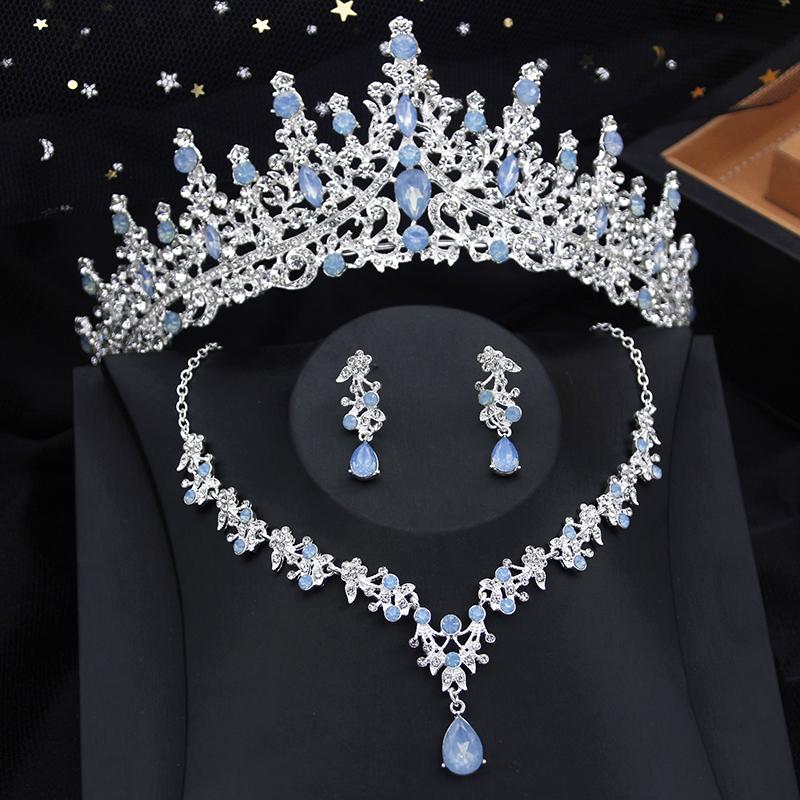 3 Piece Bridal Crown Jewelry Sets for Women Princess Tiaras Set Necklace Earrings Wedding Bride Jewelry Costume Accessories
