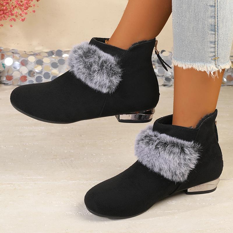 2025 New Women's Shoes Winter Warm Boots Low Heel Anti-Slip Commuter Boots Fashion Zipper Short Boots