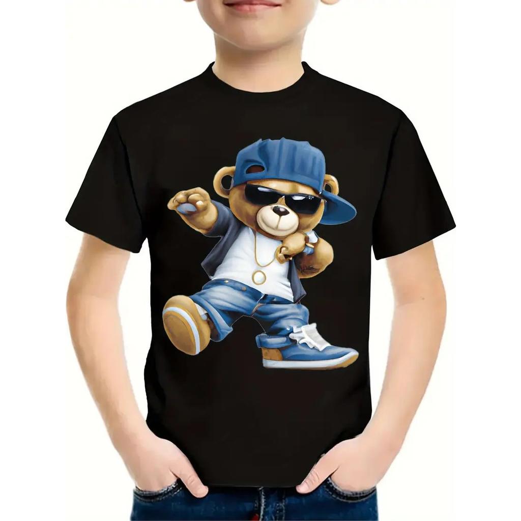Summer Round Neck Cartoon Animal Pattern 3D Printed Top Fashionable Casual Short Sleeved Children's Boy T-shirts