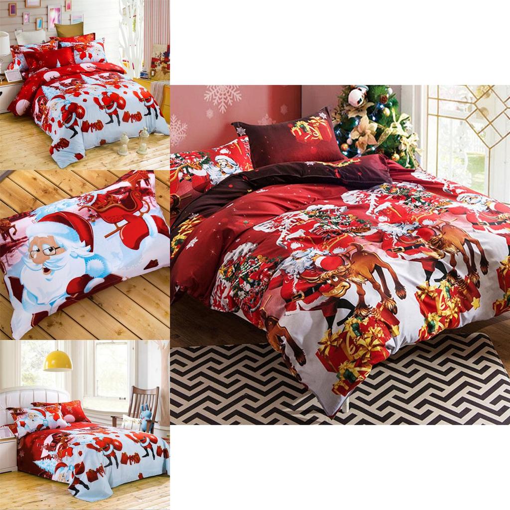 Cozy Holiday Quilt Cover And Pillow Case Set With Vibrant Santa Claus Patterns