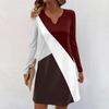 Women's Long-sleeved Casual Midi Dresses V-Neck Print  Casual Dress