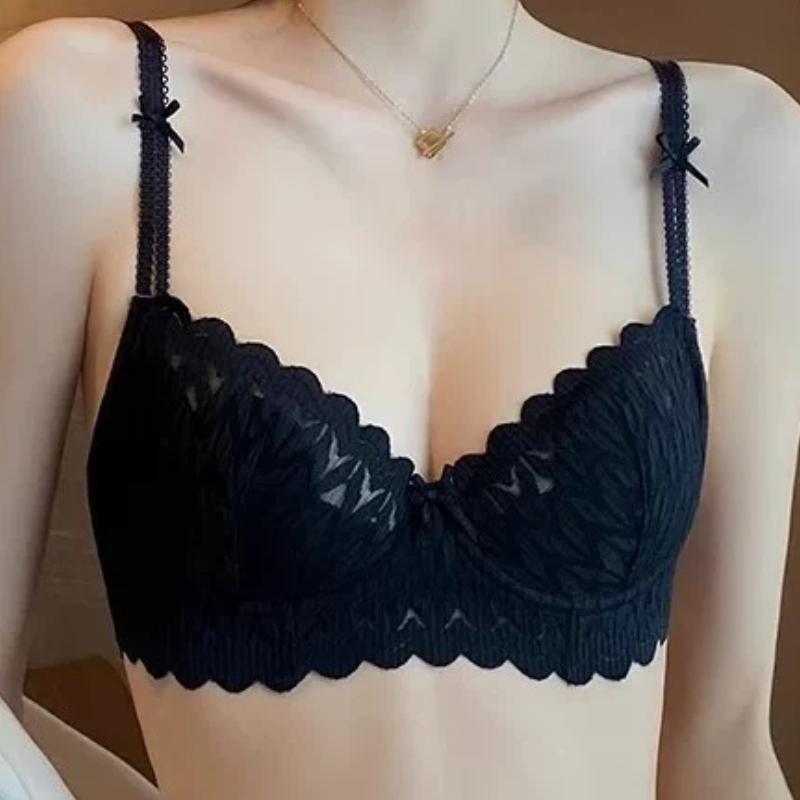 Ivory Lace Underwire Bra with Scallop Trim and Bow Straps