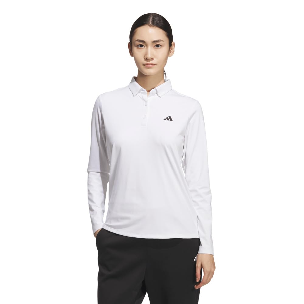 Женская длиннорукавная гольф-рубашка Adidas Golf с тремя полосками, белая