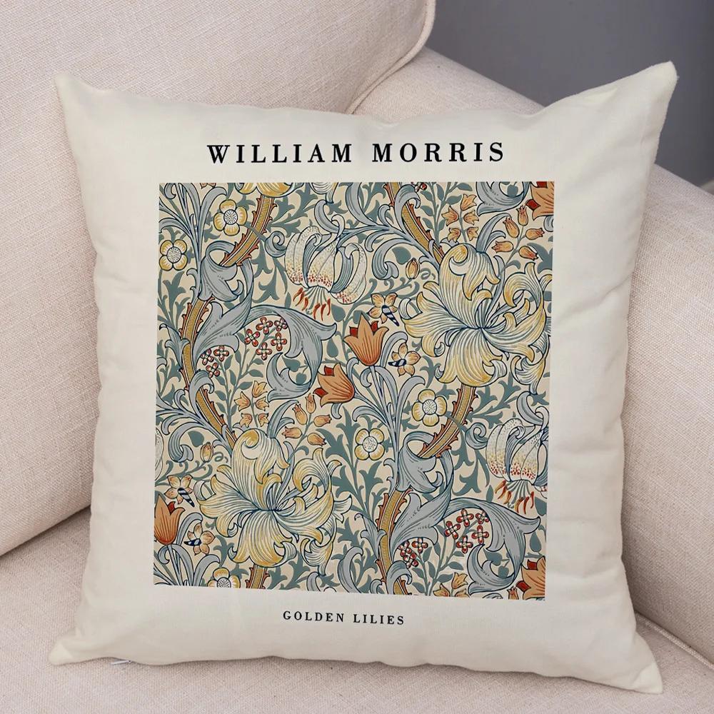 

William Morriso Casual Pillowcase Double Print Decor Vintage Flower Boh Pillow Case for Sofa Car Home Plush Nordic Cushion Cover 40x40cm16x16Inch