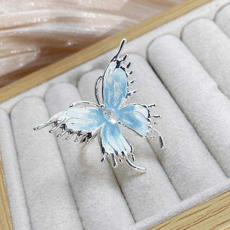 Blue Breath Enamel Dripping Oil Liquid Butterfly Series Open Ring Niche High-End Light Luxury Irregular Ring