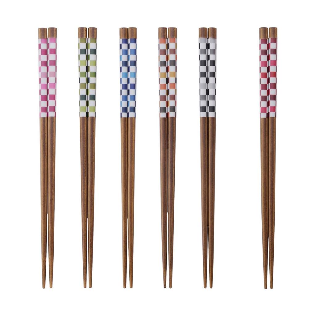 Hiranoi Chopsticks Set of 6 Colorful Wakasa Dishwasher Colorful Ichimatsu Pattern Pairs 1 Extra Pairs, Lacquerware, Safe, (5 + Pair)