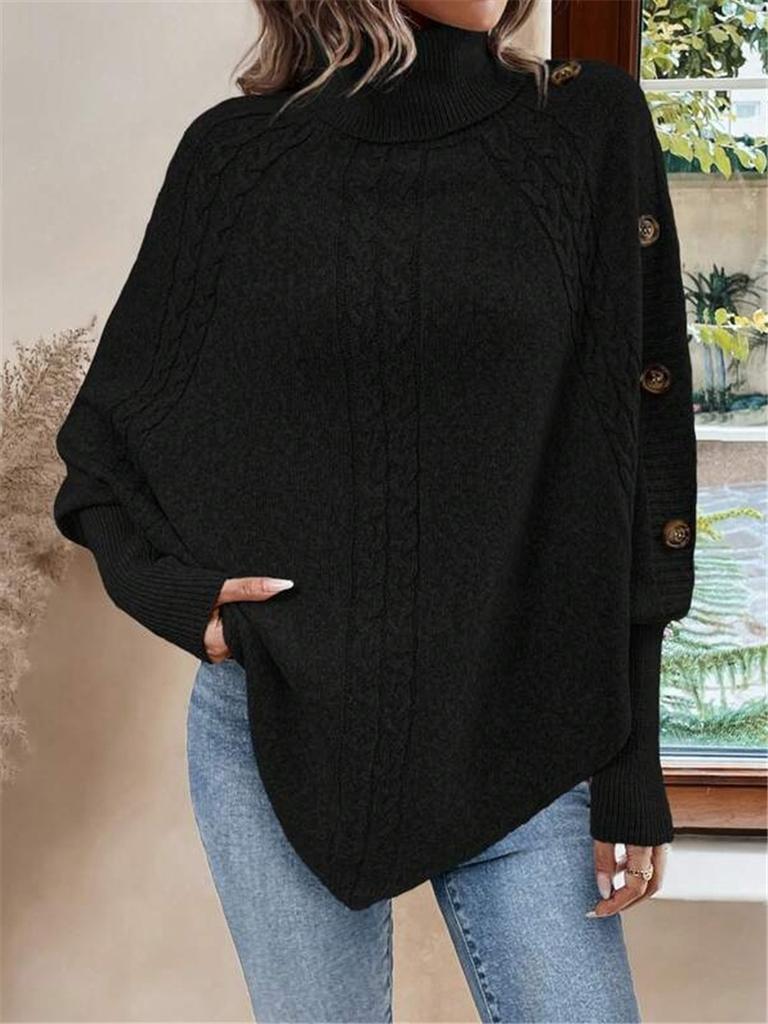 Pull en Maille Dentelle Boutonné Col Haut Style Français Automne