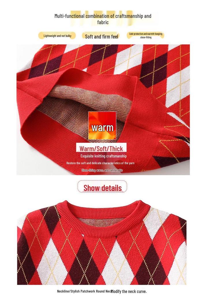Red Plaid Family Knitwear Set: Matching Parent-Child, Mother-Daughter, and Couple Outfits