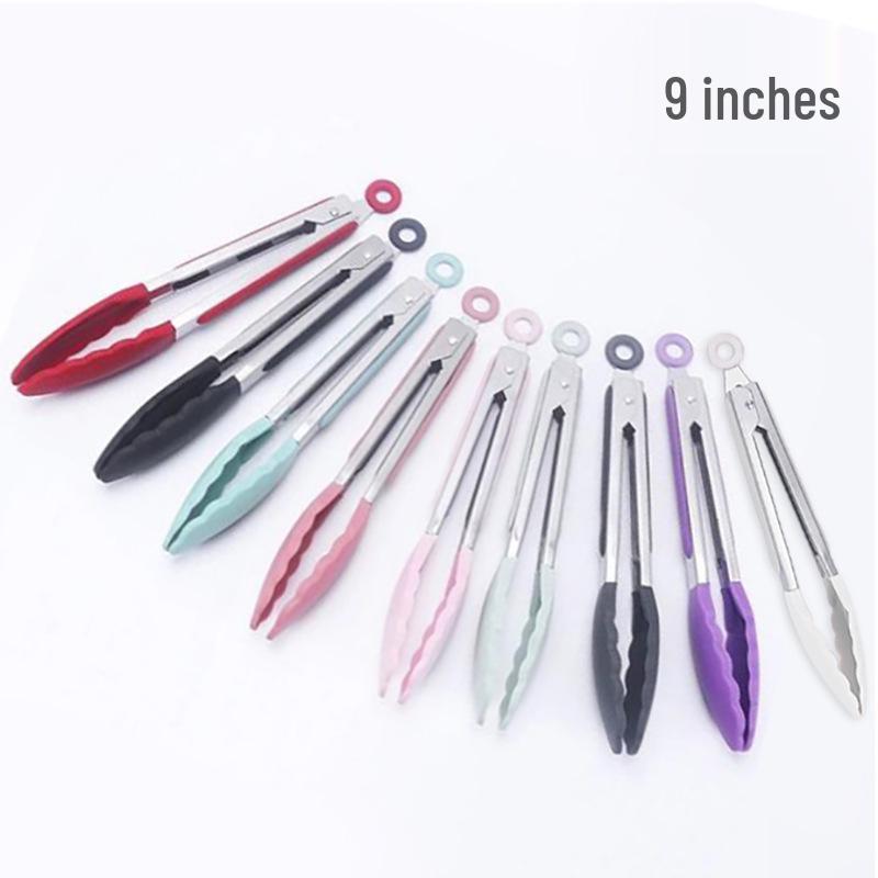 7", 9", 12" High-Temperature Silicone Non-Slip Bread & BBQ Grilling Tongs