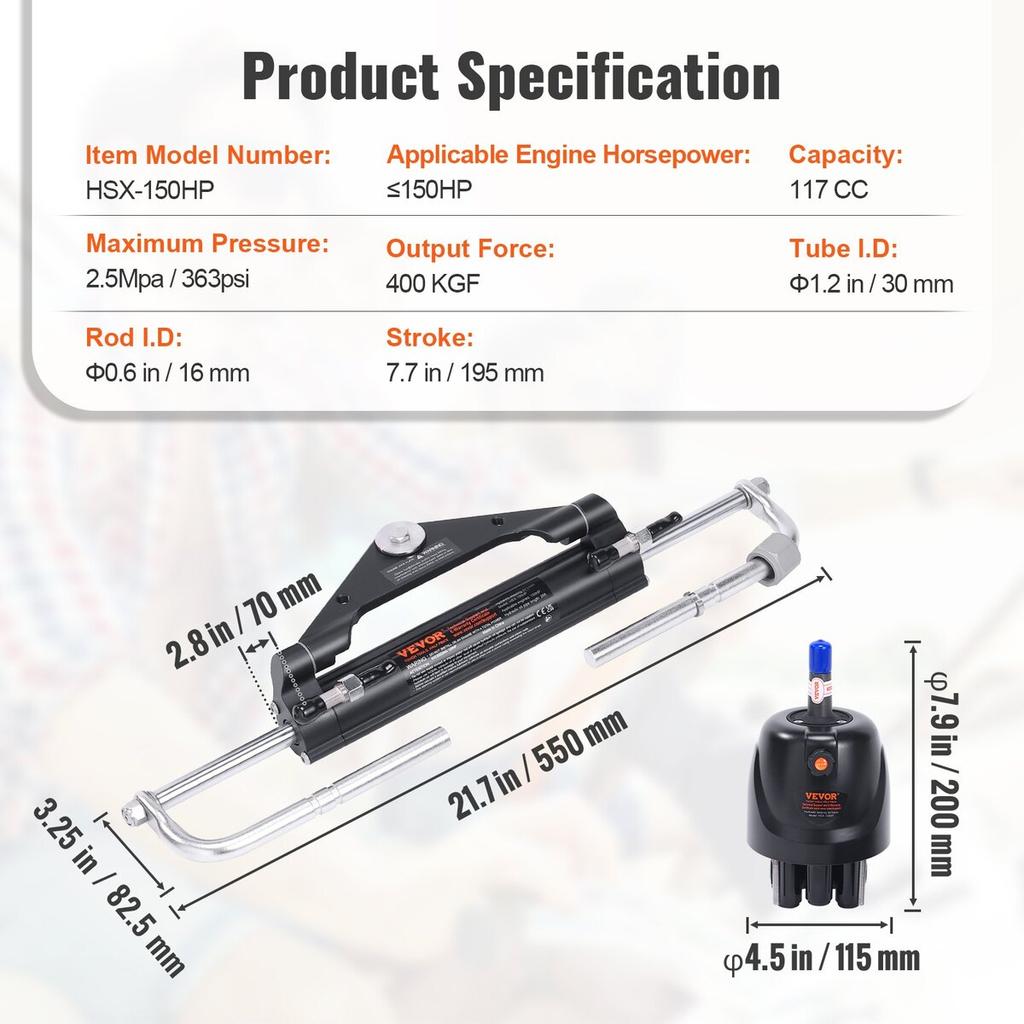 Hydraulic Outboard Steering Kit, 150HP, Marine Boat Hydraulic Steering System, with Helm Pump Two-Way Lock Cylinder and 24 Feet Hydraulic Steering